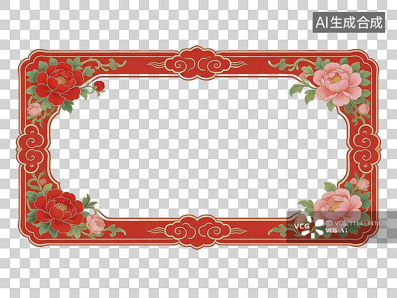 【AI数字艺术】红色花卉边框装饰图案图片素材