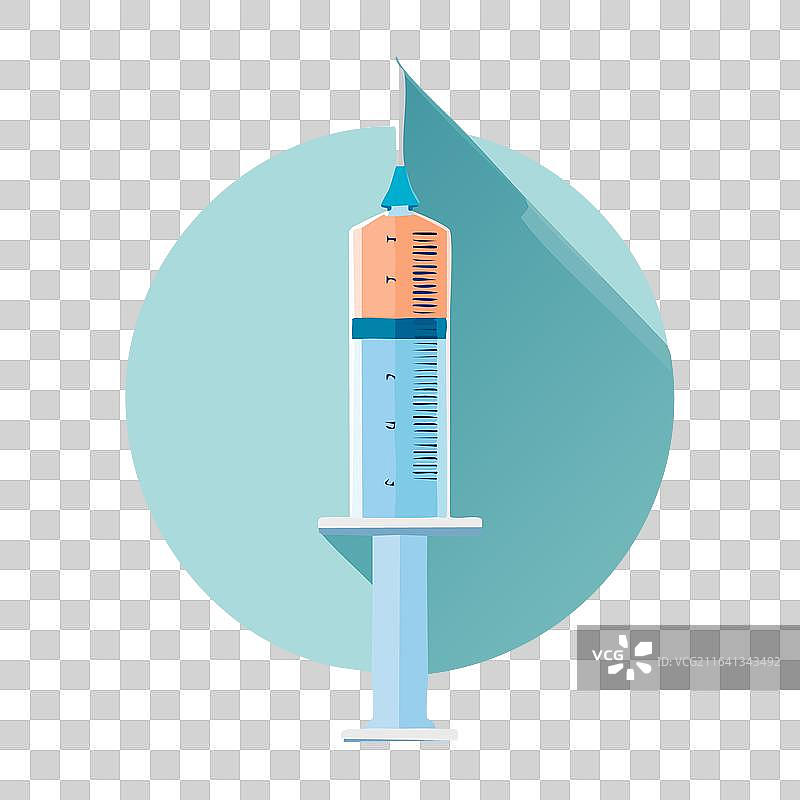 蓝绿色圆圈上的橙色液体注射器图片素材