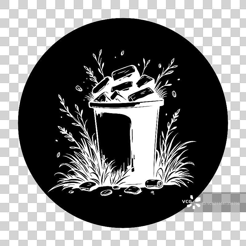 长满植物的溢出垃圾桶的极简主义图片素材