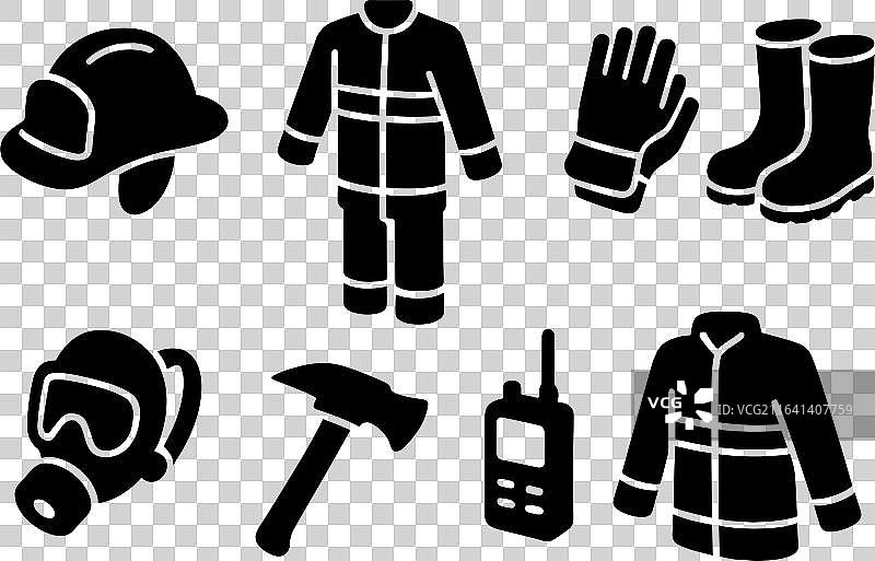 并排放置的重要消防装备图片素材