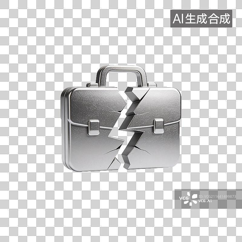 【AI数字艺术】断裂银色金属质感商务公文包图标图片素材