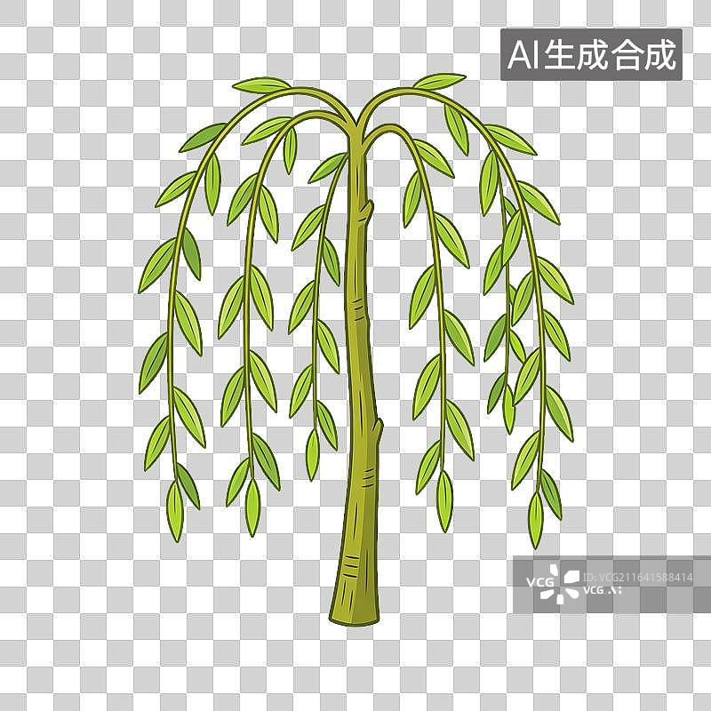 【AI数字艺术】国风春季垂柳卡通插画元素图片素材