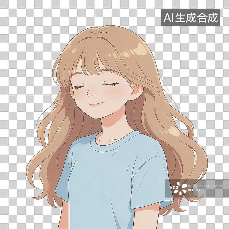 【AI数字艺术】闭眼微笑的金发少女图片素材