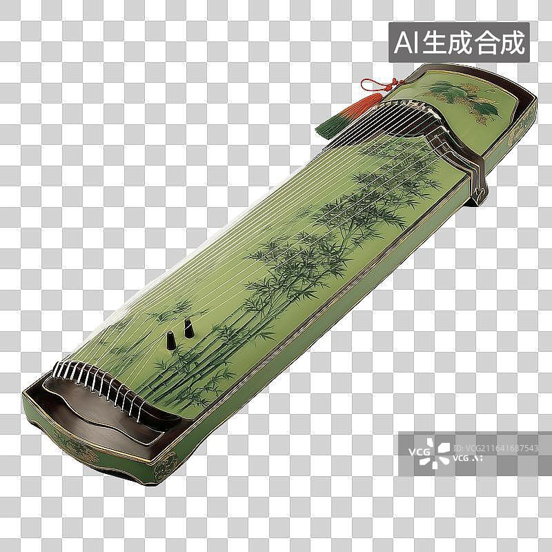 【AI数字艺术】免扣元素绿色竹林图案中国传统古筝乐器图片素材