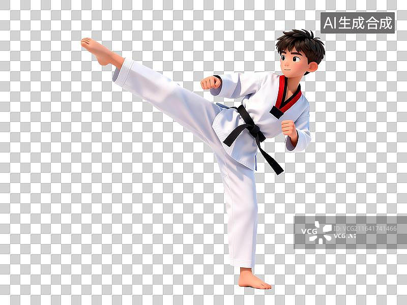 【AI数字艺术】卡通少年跆拳道训练动作展示图片素材
