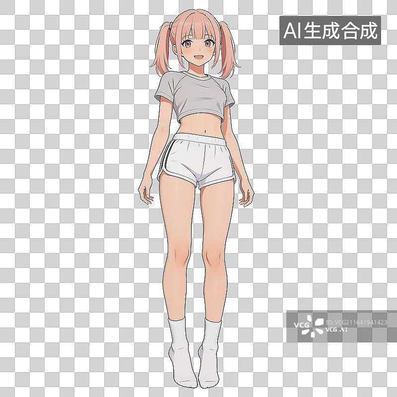 【AI数字艺术】[免抠PNG素材]双马尾粉发运动少女立绘图片素材