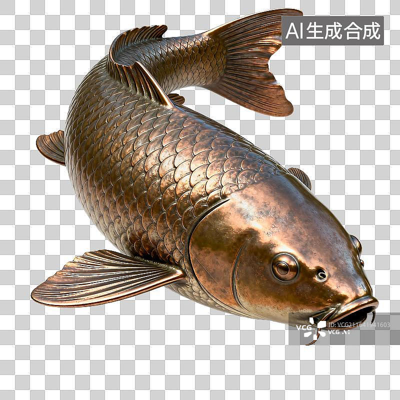 【AI数字艺术】[免抠PNG素材]青铜锦鲤雕塑摆件图片素材