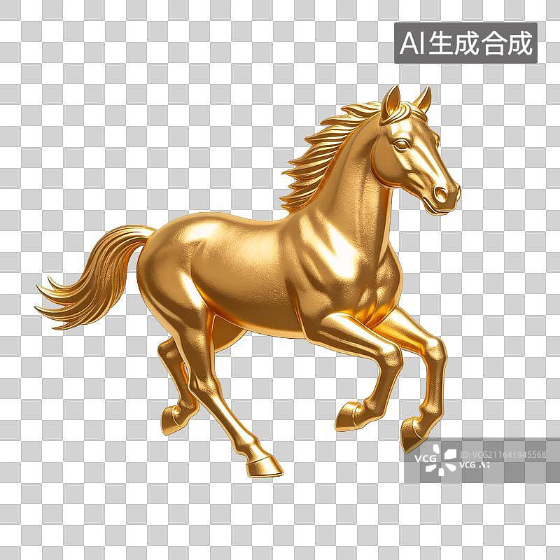【AI数字艺术】[免抠PNG素材]金色奔腾骏马立体摆件图片素材