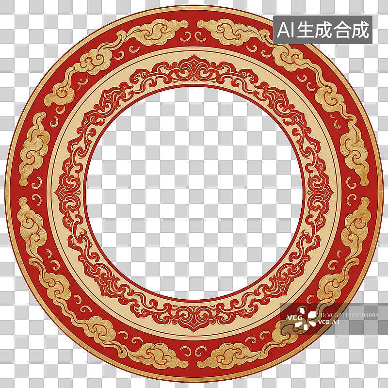 【AI数字艺术】红色圆形传统花纹边框图片素材