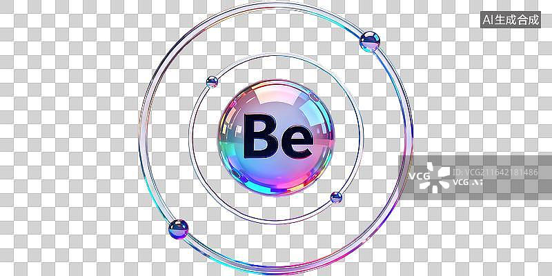【AI数字艺术】铍原子核电子层玻尔模型 化学元素3DUI图标 未来科技感彩色酸性设计 铍合金航空航天精密仪器X射线图片素材