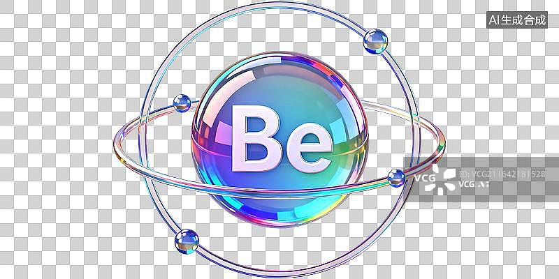 【AI数字艺术】铍原子核电子层玻尔模型 化学元素3DUI图标 未来科技感彩色酸性设计 铍合金航空航天精密仪器X射线图片素材