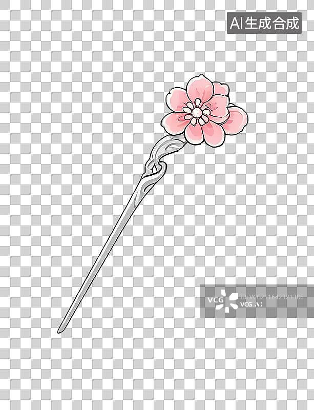 【AI数字艺术】卡通粉色梅花流苏古风发簪免抠图片素材