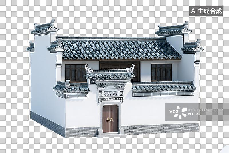 【AI数字艺术】传统四合院 白墙灰瓦 徽派马头墙单体住宅图片素材