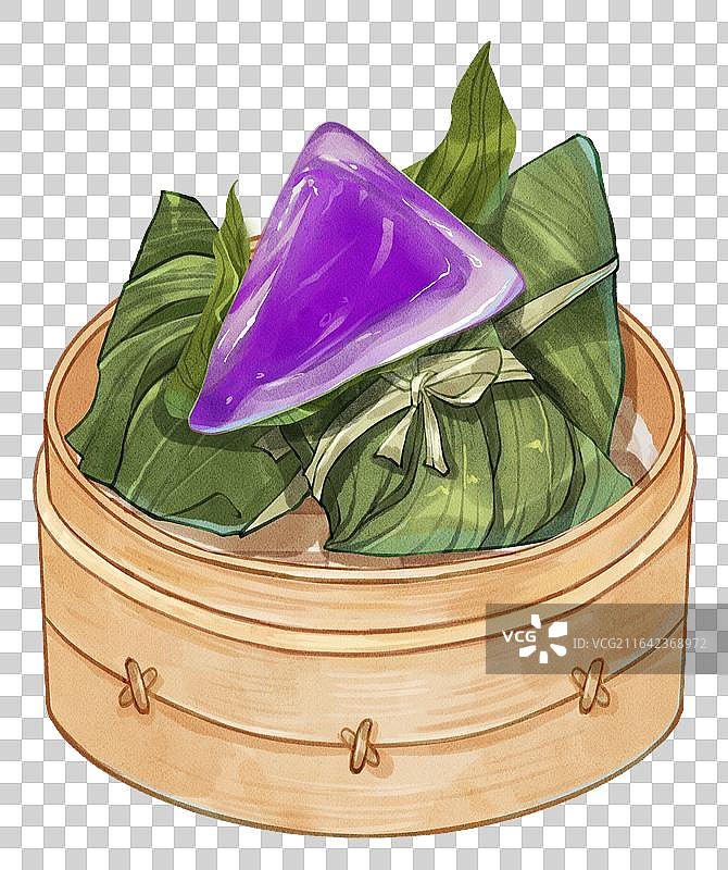 手绘水彩紫薯水晶粽子蒸笼免抠元素图片素材