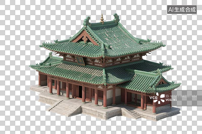 【AI数字艺术】十字脊歇山顶殿堂 中国传统古建模型图片素材