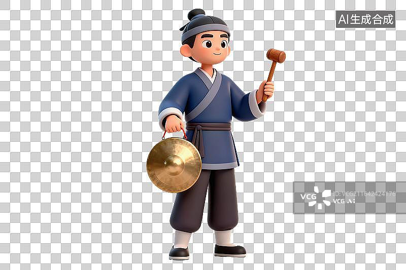 【AI数字艺术】卡通风格，古代打更人PNG格式的免扣元素图片素材