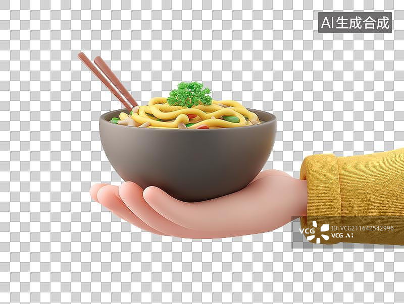 【AI数字艺术】手上端着一碗面条图片素材