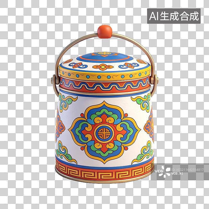 【AI数字艺术】国风传统花纹提手茶叶罐器物摆件图片素材