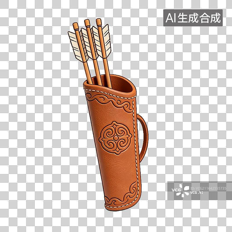 【AI数字艺术】传统中式皮质箭囊与箭矢国风器物图片素材