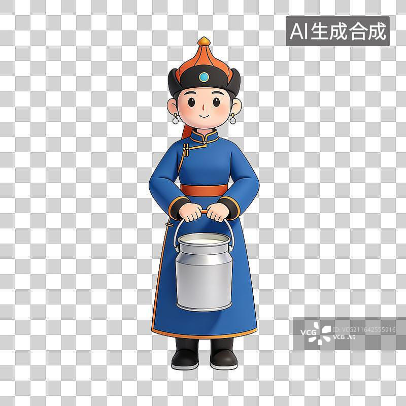 【AI数字艺术】手持奶桶的蒙古族传统服饰人物图片素材