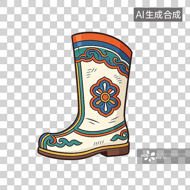 【AI数字艺术】国风传统纹样装饰民族风马靴插画图片素材