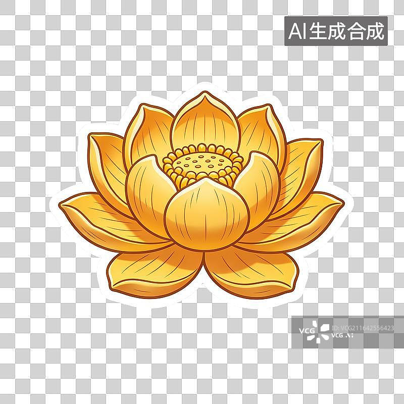 【AI数字艺术】国风金色莲花装饰贴纸图案图片素材