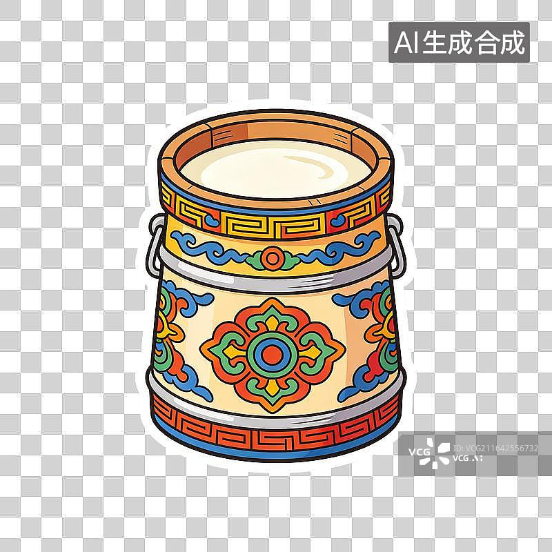 【AI数字艺术】国风特色花纹桶装传统奶食饮品插画图片素材