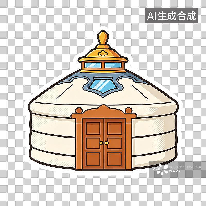 【AI数字艺术】卡通风格传统蒙古包国风插画图片素材