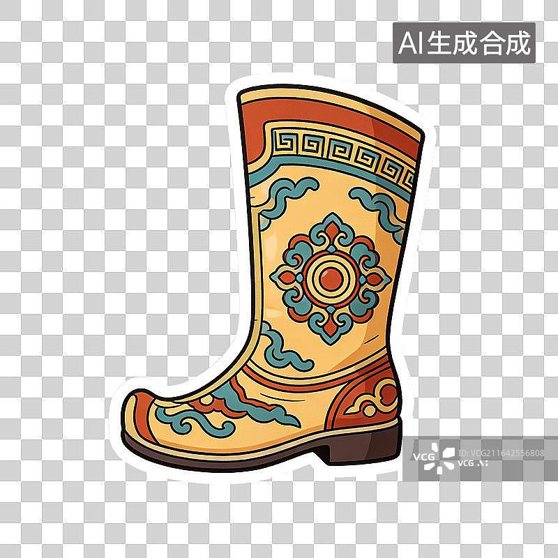 【AI数字艺术】国风传统纹饰马靴卡通贴纸图案图片素材