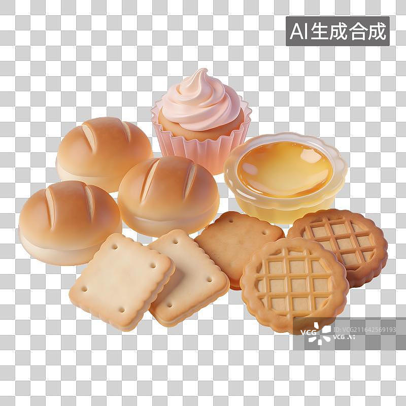 【AI数字艺术】卡通风格面包饼干甜点插画图片素材