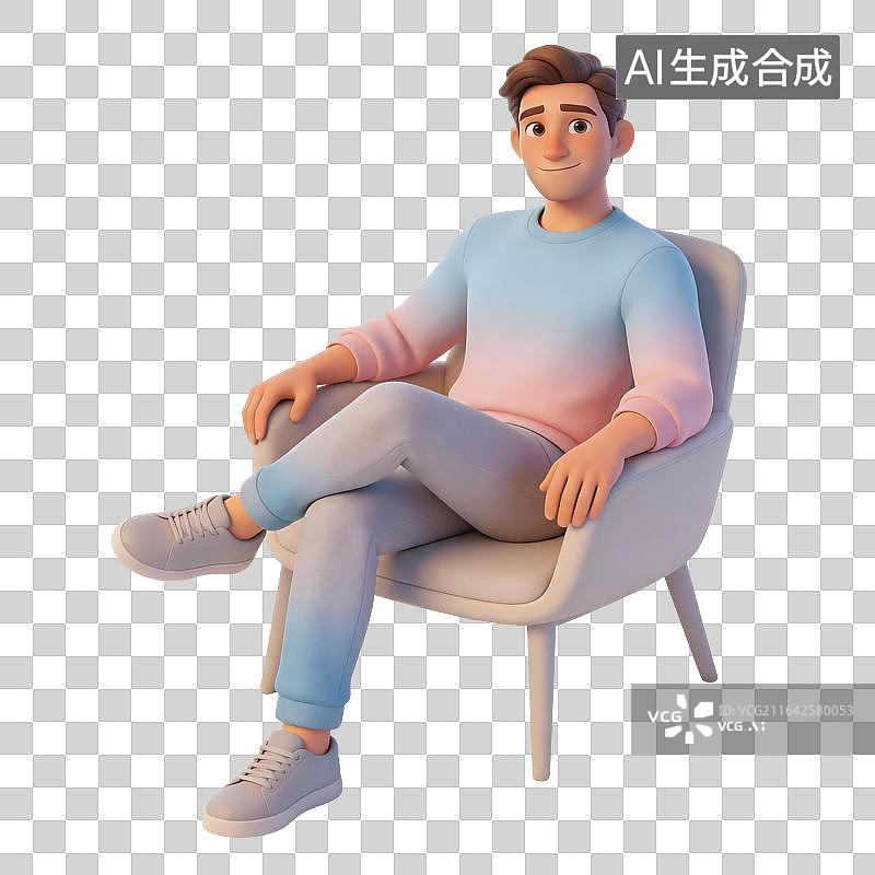 【AI数字艺术】年轻男性坐着跷二郎腿插画图片素材