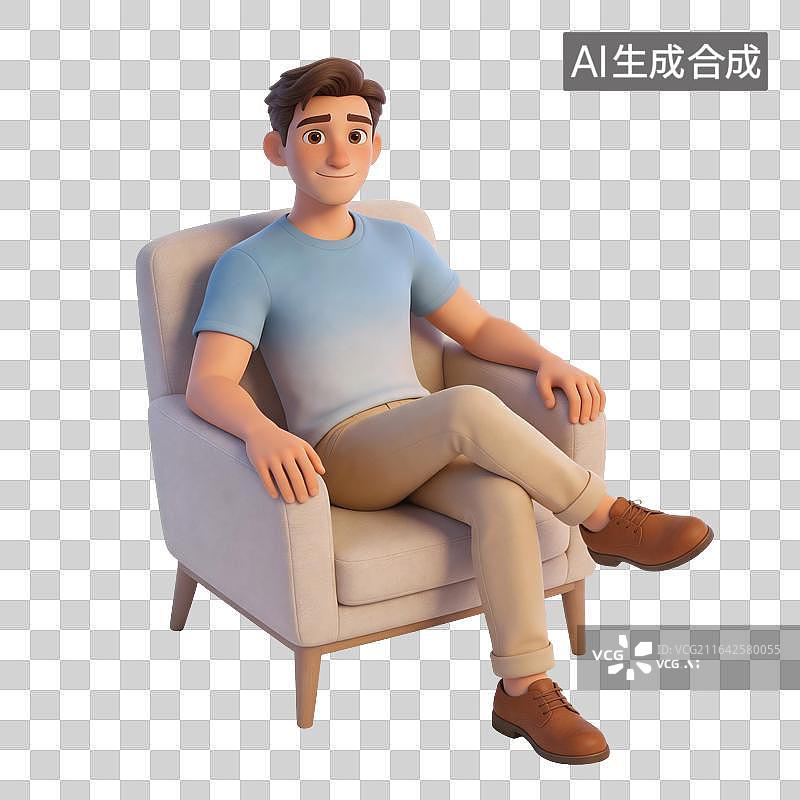 【AI数字艺术】年轻男性坐着跷二郎腿插画图片素材