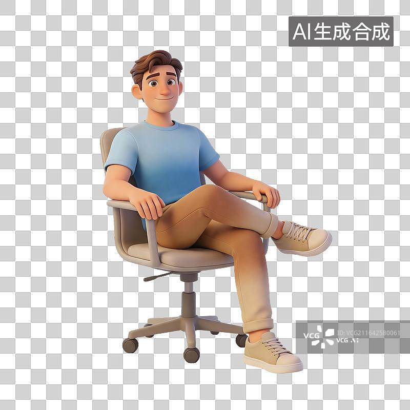 【AI数字艺术】年轻男性坐着跷二郎腿插画图片素材