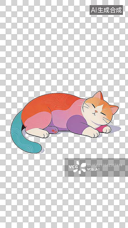 【AI数字艺术】彩色猫咪侧卧休息图片素材