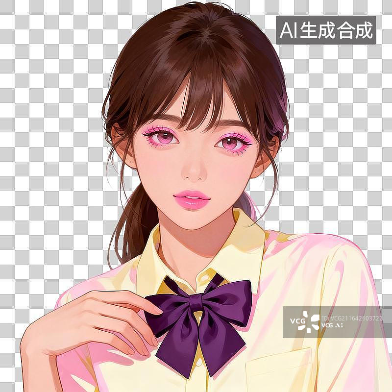 【AI数字艺术】[免抠PNG素材]日系制服少女插画头像图片素材