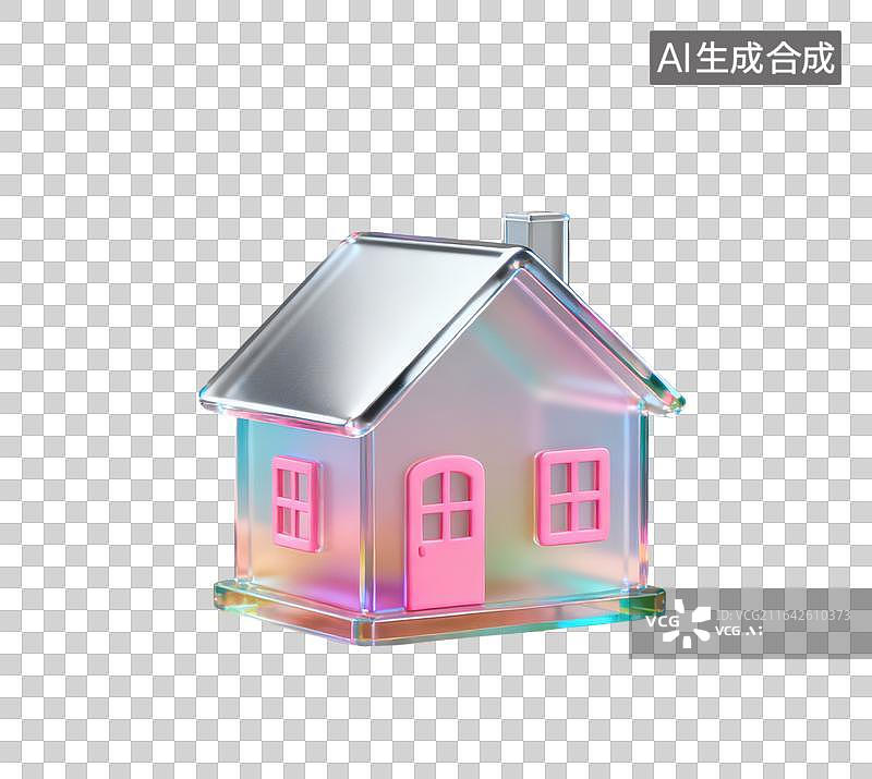 【AI数字艺术】3D磨砂玻璃材质房屋模型元素图片素材