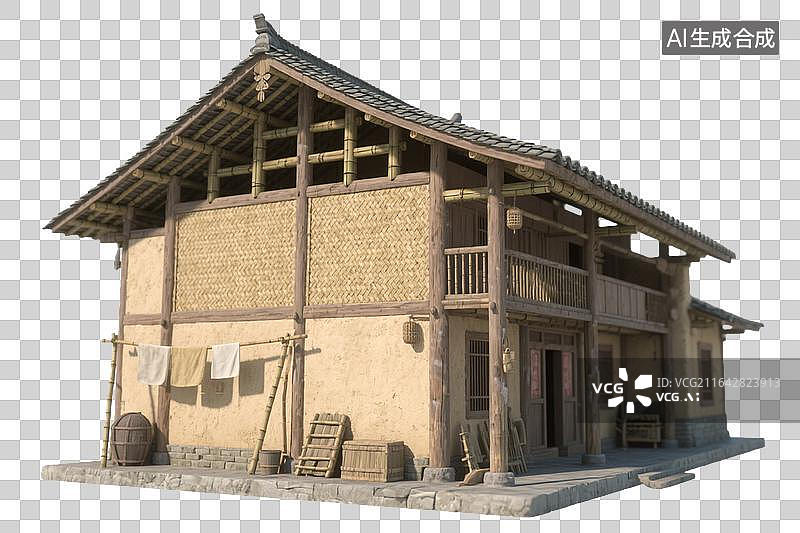 【AI数字艺术】川西抬梁式穿斗混合民宅 传统中式瓦房建筑图片素材