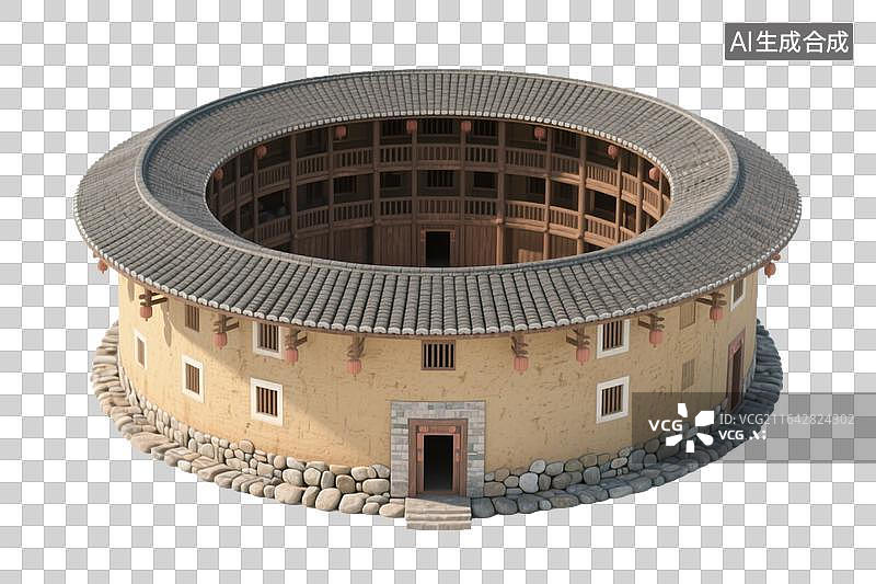 【AI数字艺术】福建客家圆形土楼建筑模型图片素材