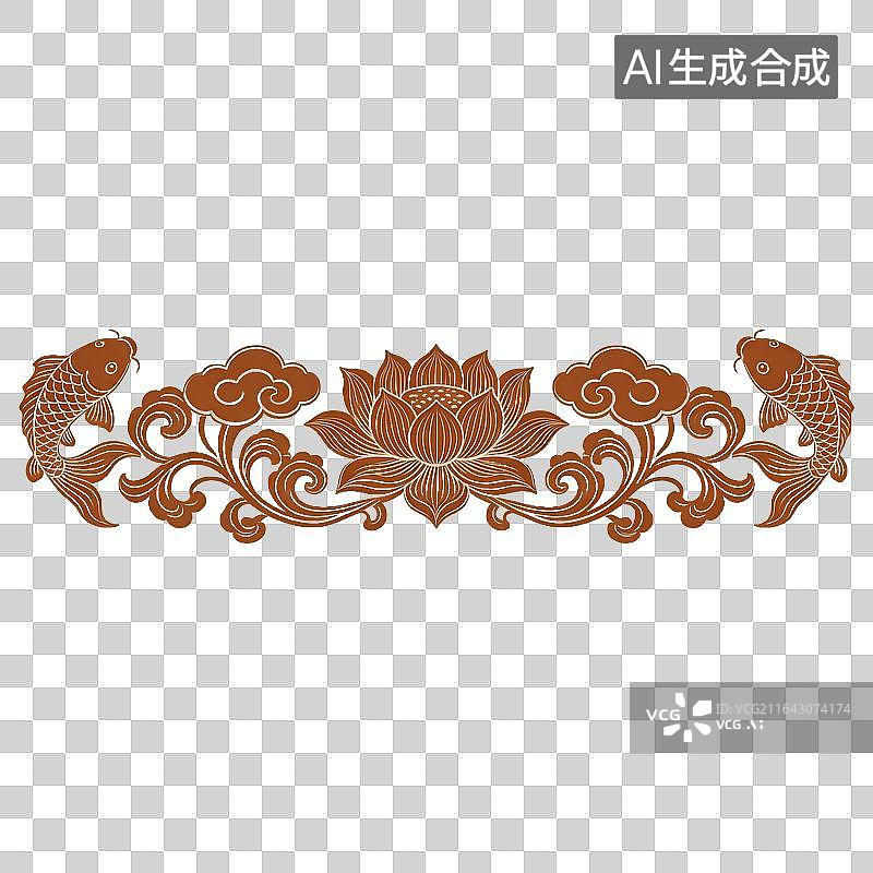 【AI数字艺术】莲花与鱼纹饰图案图片素材