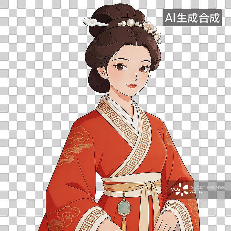 【AI数字艺术】身穿红色古装的女子图片素材