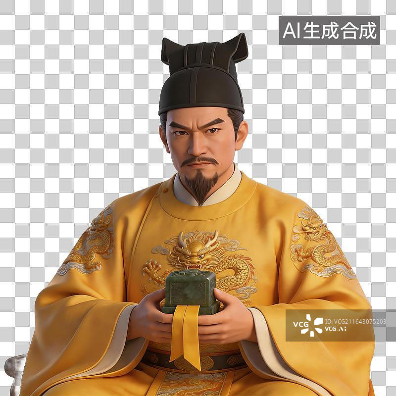 【AI数字艺术】身着龙袍的古代帝王雕像图片素材