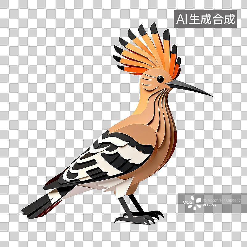 【AI数字艺术】纸艺风格戴胜鸟装饰造型图片素材
