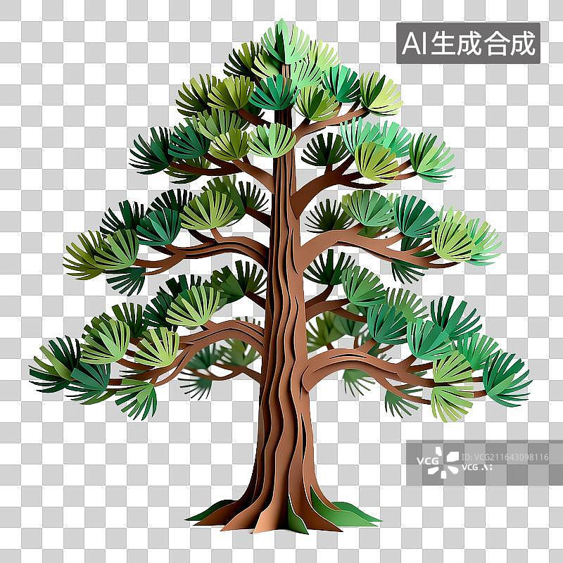 【AI数字艺术】剪纸风格常青松树装饰插画图片素材