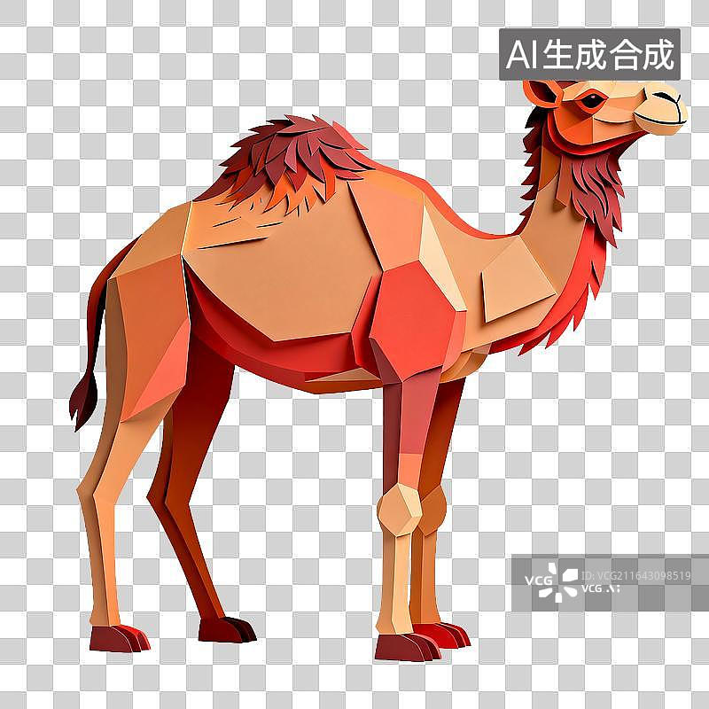 【AI数字艺术】低多边形纸艺风格双峰驼模型图片素材