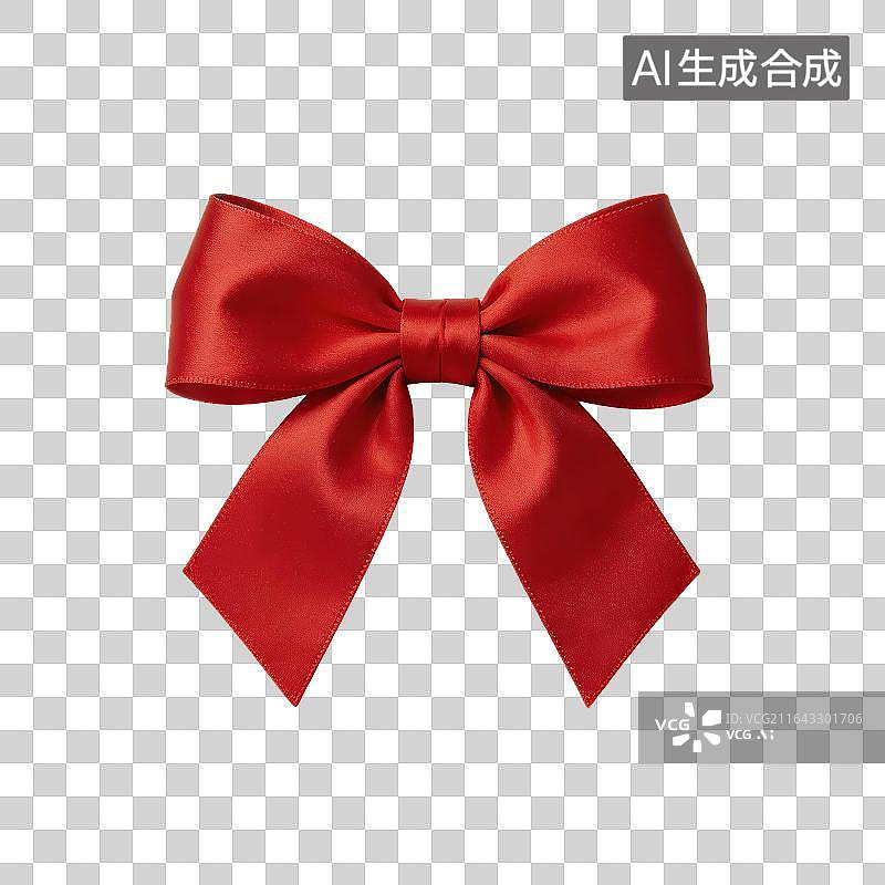 【AI数字艺术】纯色背景红色缎带蝴蝶结图片素材