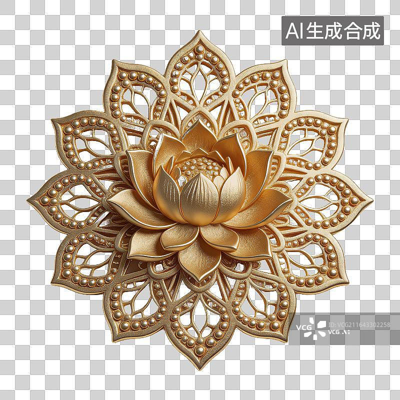 【AI数字艺术】精致金色莲花曼陀罗装饰摆件图片素材