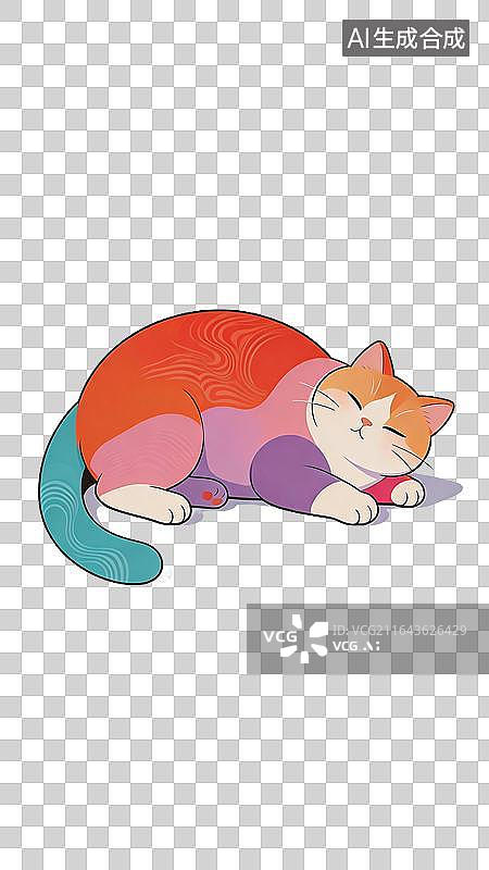 【AI数字艺术】彩色猫咪侧卧休息图片素材