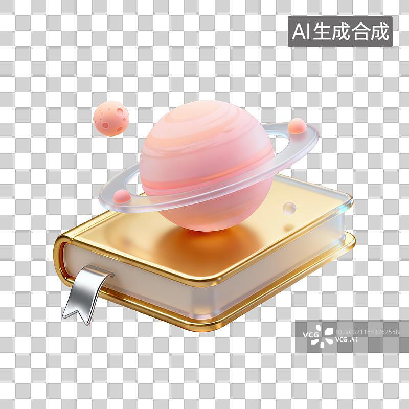 【AI数字艺术】3D磨砂玻璃材质书本封面行星模型天文元素图片素材