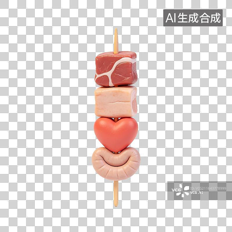 【AI数字艺术】卡通造型创意烧烤肉串美食图片素材