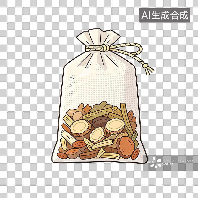 【AI数字艺术】国风手绘装药的棉质药袋中医养生素材图片素材